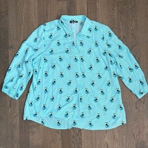 OLSEN Blue and White Stripes Blouse with Bird Detail